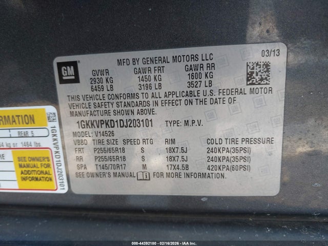 2013 Gmc Acadia Sle-2 მანქანა იყიდება აუქციონზე, vin: 1GKKVPKD1DJ203101, აუქციონის ნომერი: 44392180