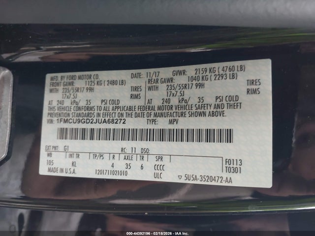 1FMCU9GD2JUA68272 Ford ESCAPE SE