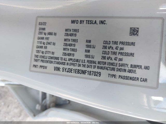 2022 TESLA MODEL 3 5YJ3E1EB3NF187029 Photo 8
