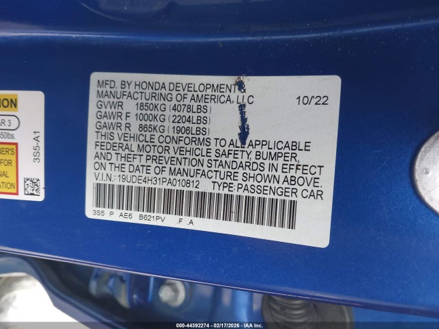 Продажа на аукционе авто 2023 Acura Integra A-spec, vin: 19UDE4H31PA010812, номер лота: 44392274