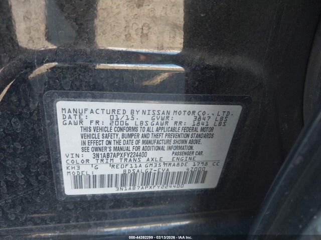 3N1AB7APXFY224400 Nissan SENTRA SL