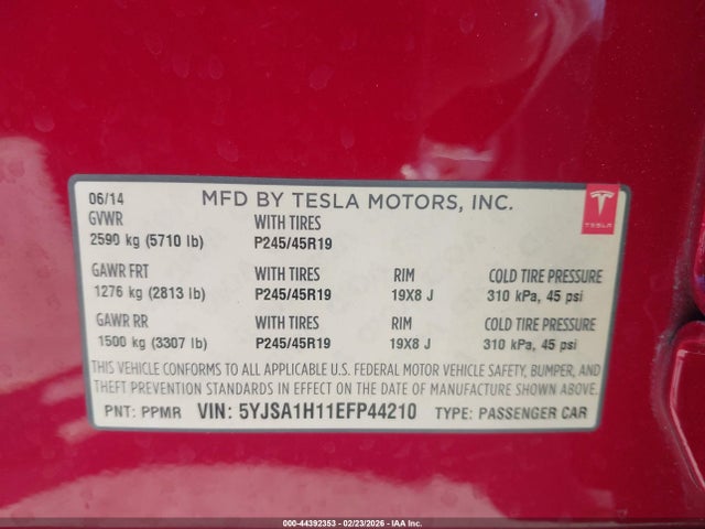 2014 TESLA MODEL S 5YJSA1H11EFP44210 Photo 8