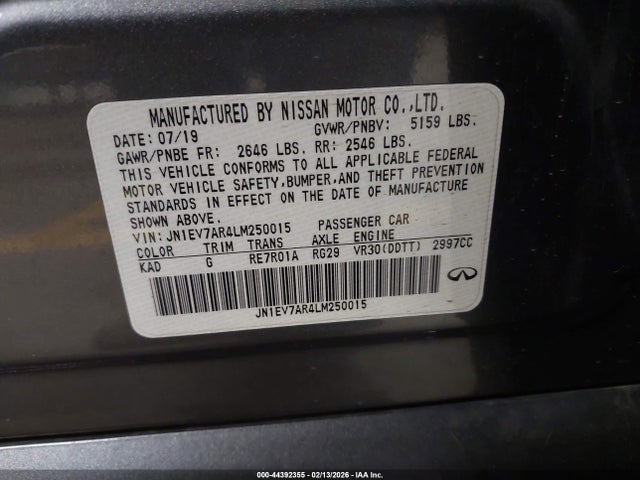 Aukcja sprzedaży 2020 Infiniti Q50 Pure Awd, vin: JN1EV7AR4LM250015, numer aukcji: 44392355