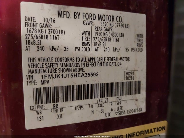 Продажа на аукционе авто 2017 Ford Expedition El Xlt, vin: 1FMJK1JT5HEA35592, номер лота: 44392360