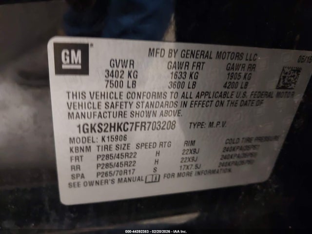 Продаж на аукціоні авто 2015 Gmc Yukon Xl 1500 Slt, vin: 1GKS2HKC7FR703208, номер лоту: 44392383