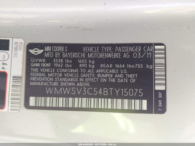 2011 MINI COOPER S WMWSV3C54BTY15075 Photo 8