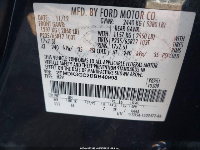 2013 FORD EDGE 2FMDK3GC2DBB40998 Photo 8