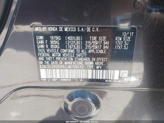 2018 HONDA HR-V 3CZRU5H52JM708042 Photo 8