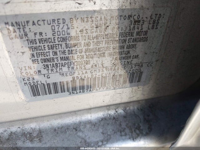 3N1AB7AP6FY309783 Nissan SENTRA SV