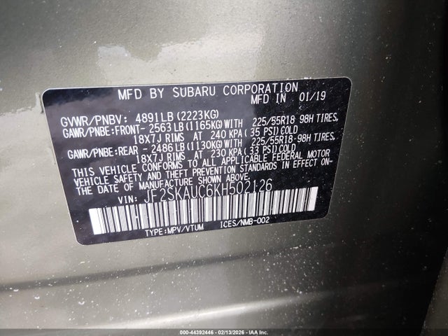 Aukcja sprzedaży 2019 Subaru Forester Limited, vin: JF2SKAUC6KH502126, numer aukcji: 44392446