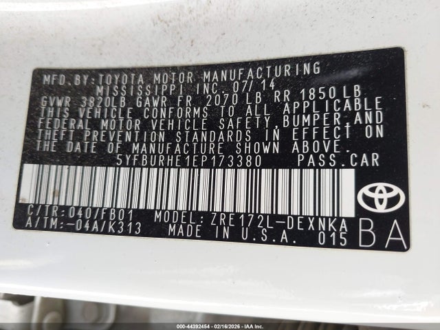 Toyota COROLLA LE 2014 5YFBURHE1EP173380 Image 9