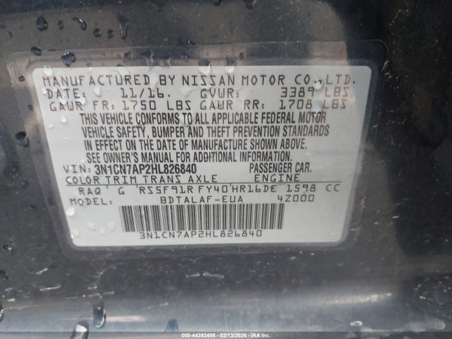Nissan Versa 1.6 S 2017 3N1CN7AP2HL826840 Image 9