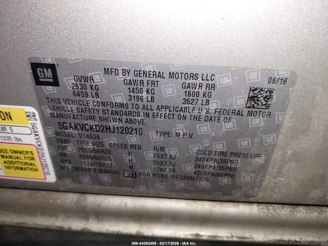 2017 Buick Enclave Premium მანქანა იყიდება აუქციონზე, vin: 5GAKVCKD2HJ120210, აუქციონის ნომერი: 44392499