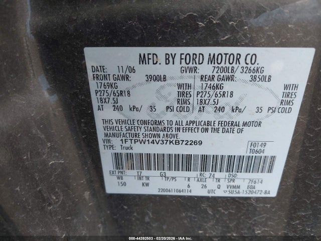 2007 FORD F-150 1FTPW14V37KB72269 Photo 8