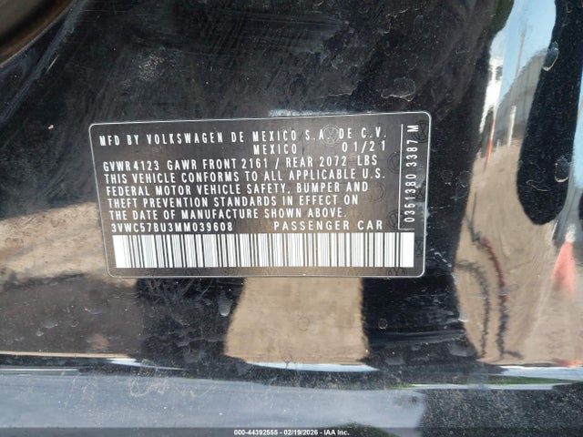 Продаж на аукціоні авто 2021 Volkswagen Jetta 1.4t R-line/1.4t S/1.4t Se, vin: 3VWC57BU3MM039608, номер лоту: 44392555
