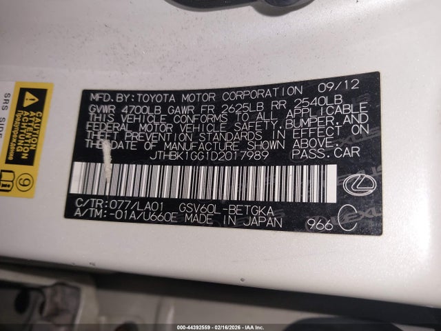 Продаж на аукціоні авто 2013 Lexus Es 350, vin: JTHBK1GG1D2017989, номер лоту: 44392559
