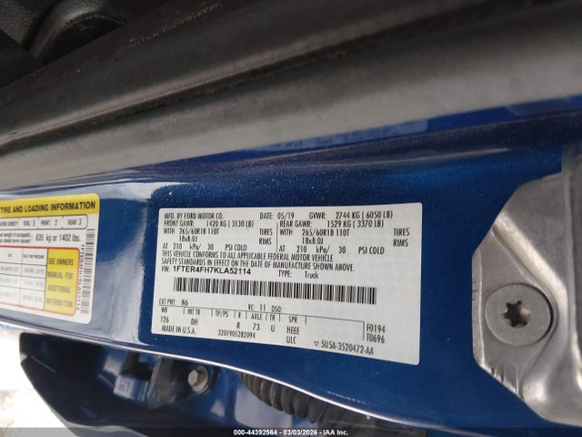 Продажа на аукционе авто 2019 Ford Ranger Lariat, vin: 1FTER4FH7KLA52114, номер лота: 44392564