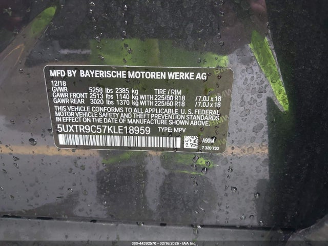 2019 Bmw X3 Xdrive30i მანქანა იყიდება აუქციონზე, vin: 5UXTR9C57KLE18959, აუქციონის ნომერი: 44392570