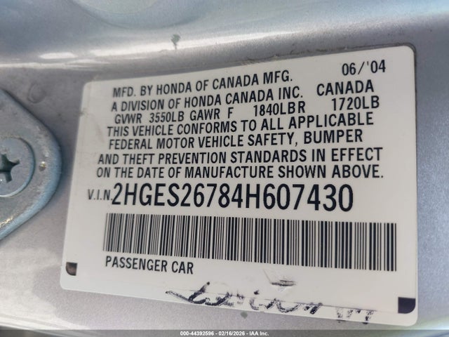 2004 HONDA CIVIC 2HGES26784H607430 Photo 8