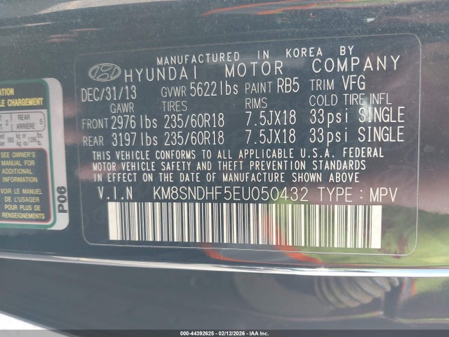 KM8SNDHF5EU050432 Hyundai Santa Fe Gls