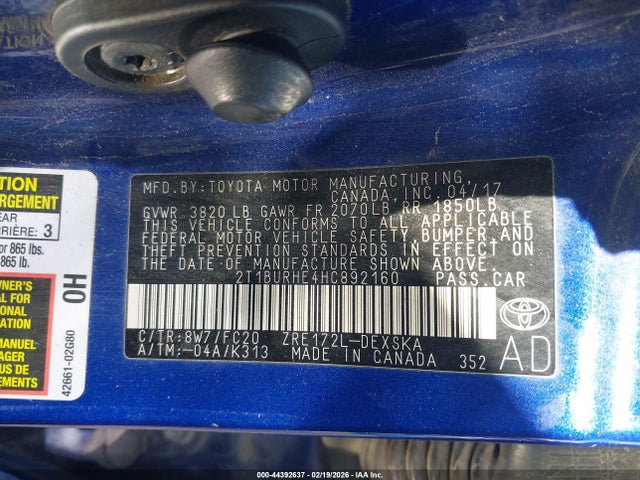 2T1BURHE4HC892160 Toyota COROLLA SE