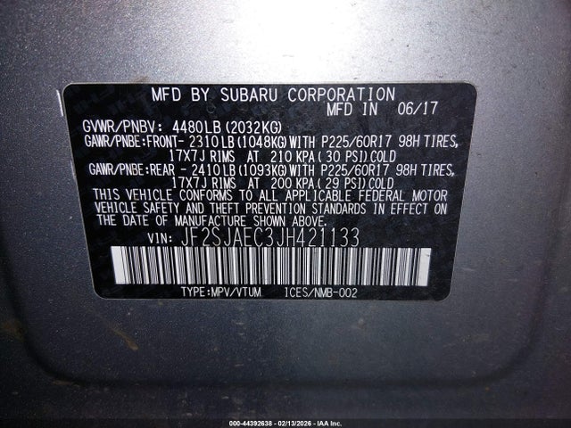 Aukcja sprzedaży 2018 Subaru Forester 2.5i Premium, vin: JF2SJAEC3JH421133, numer aukcji: 44392638