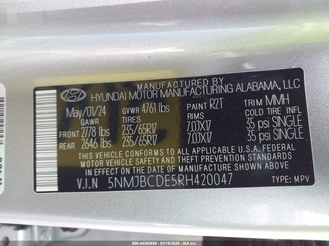 Продажа на аукционе авто 2024 Hyundai Tucson Sel, vin: 5NMJBCDE5RH420047, номер лота: 44392686