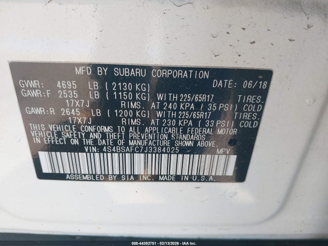 4S4BSAFC7J3384025 Subaru Outback 2.5i Premium