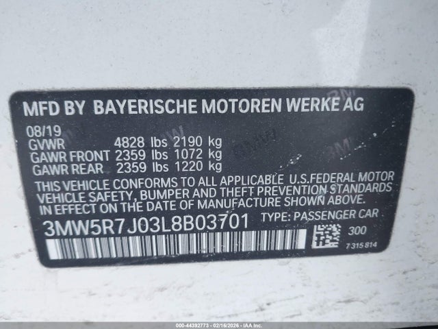 Продажа на аукционе авто 2020 Bmw 330i Xdrive, vin: 3MW5R7J03L8B03701, номер лота: 44392773