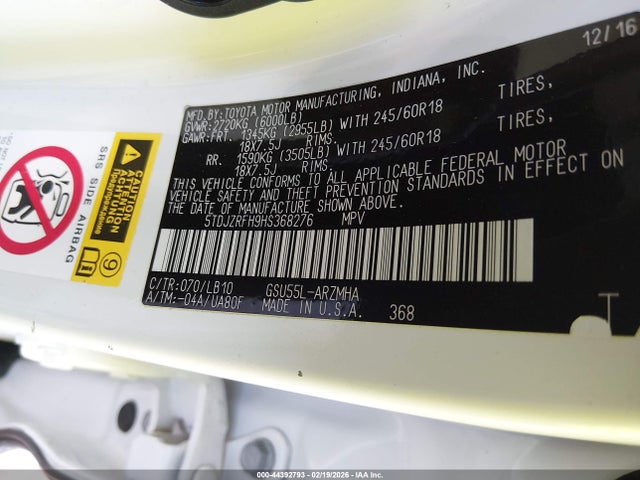 5TDJZRFH9HS368276 Toyota Highlander Xle