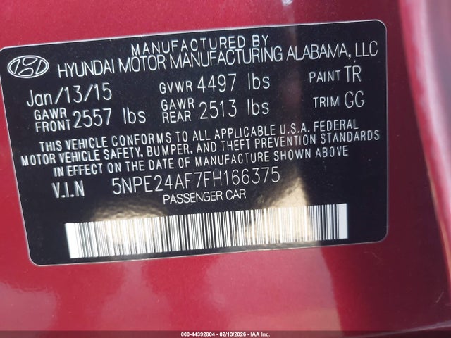 5NPE24AF7FH166375 Hyundai SONATA SE