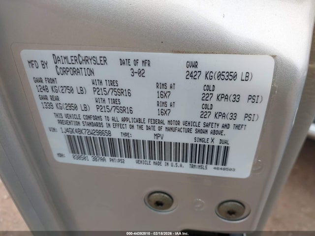 2002 JEEP LIBERTY 1J4GK48K72W298658 Photo 8