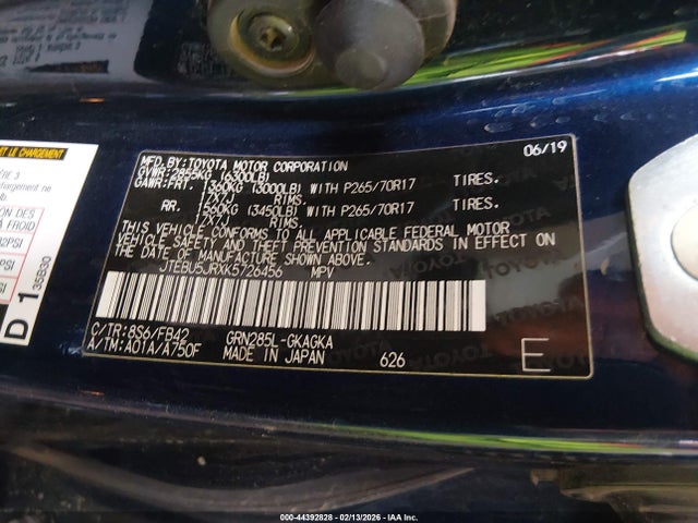 JTEBU5JRXK5726456 Toyota 4RUNNER SR5