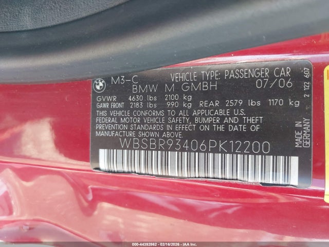 2006 BMW M3 WBSBR93406PK12200 Photo 8