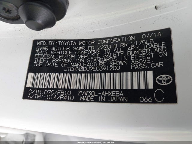 JTDKN3DU9E0391200 Toyota Prius Three
