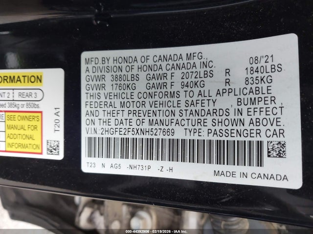 Honda Civic Sport 2022 2HGFE2F5XNH527669 Image 9