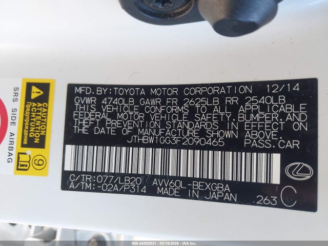 Продаж на аукціоні авто 2015 Lexus Es 300h, vin: JTHBW1GG3F2090465, номер лоту: 44392921