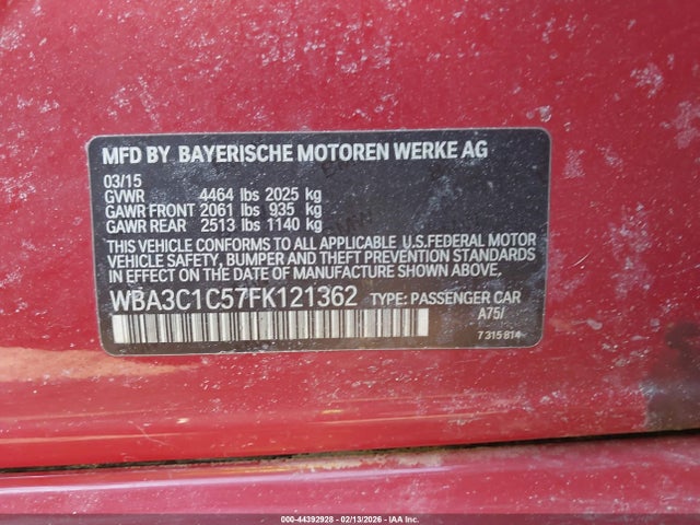 2015 Bmw 328i მანქანა იყიდება აუქციონზე, vin: WBA3C1C57FK121362, აუქციონის ნომერი: 44392928
