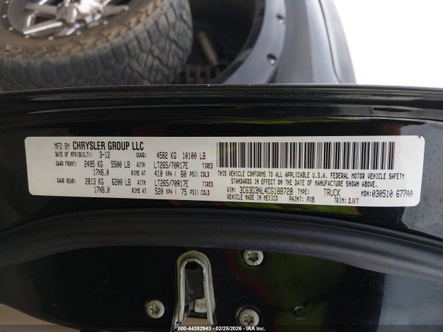 44392943 :رقم المزاد ، 3C63D3NL4CG188728 vin ، 2012 Ram 3500 Laramie Longhorn/limited Edition مزاد بيع