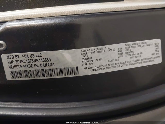 Продажа на аукционе авто 2022 Chrysler Pacifica Hybrid Limited, vin: 2C4RC1S75NR143859, номер лота: 44392988