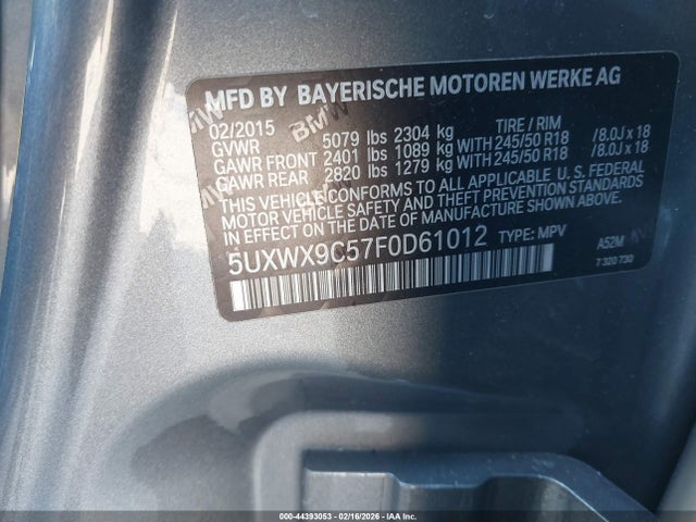 Продаж на аукціоні авто 2015 Bmw X3 Xdrive28i, vin: 5UXWX9C57F0D61012, номер лоту: 44393053