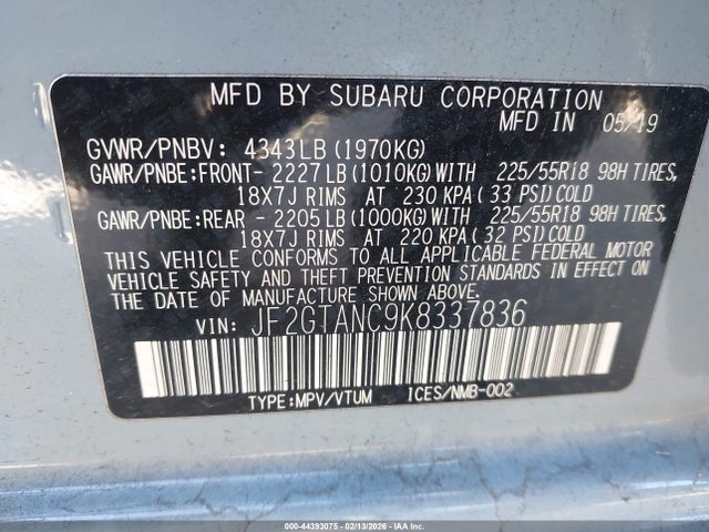 JF2GTANC9K8337836 Subaru Crosstrek 2.0i Limited