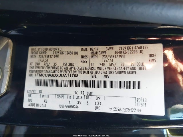 1FMCU9GDXJUA11768 Ford ESCAPE SE
