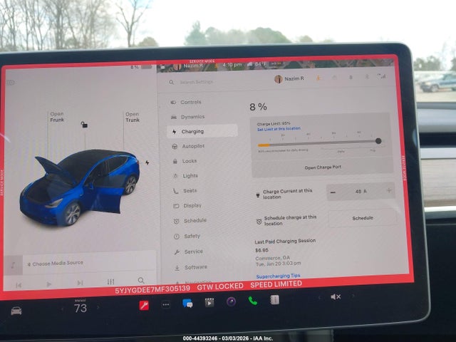 Продаж на аукціоні авто 2021 Tesla Model Y Long Range Dual Motor All-wheel Drive, vin: 5YJYGDEE7MF305139, номер лоту: 44393246