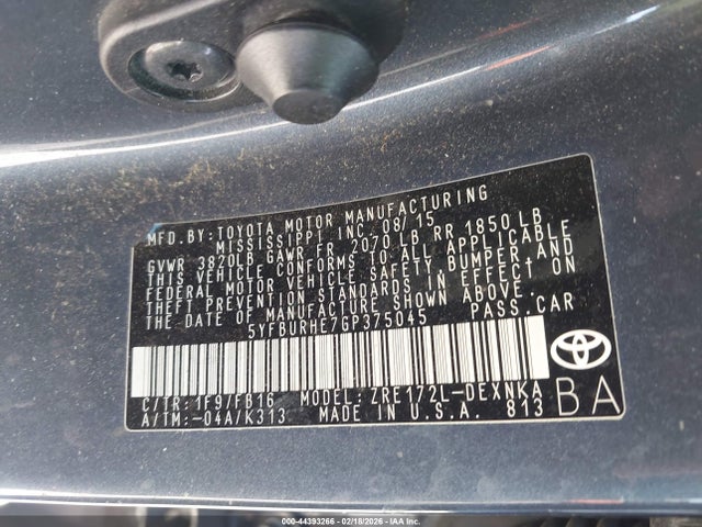 Toyota Corolla Le Plus 2016 5YFBURHE7GP375045 Image 9