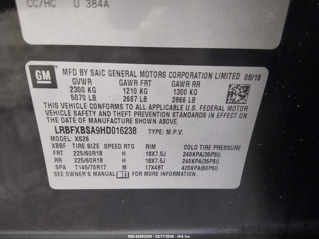 Продажа на аукционе авто 2017 Buick Envision Essence, vin: LRBFXBSA9HD016238, номер лота: 44393300