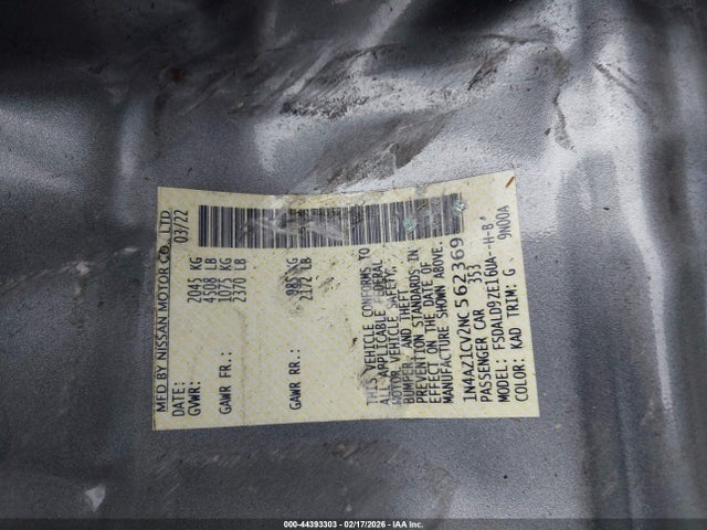 Продаж на аукціоні авто 2022 Nissan Leaf Sv 40 Kwh, vin: 1N4AZ1CV2NC562369, номер лоту: 44393303