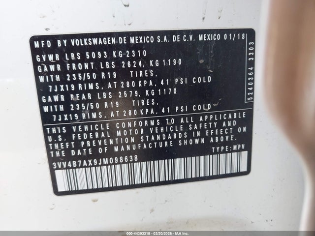 2018 VOLKSWAGEN TIGUAN 3VV4B7AX9JM098638 Photo 8