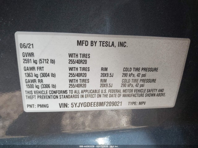 2021 TESLA MODEL Y 5YJYGDEE8MF209021 Photo 8