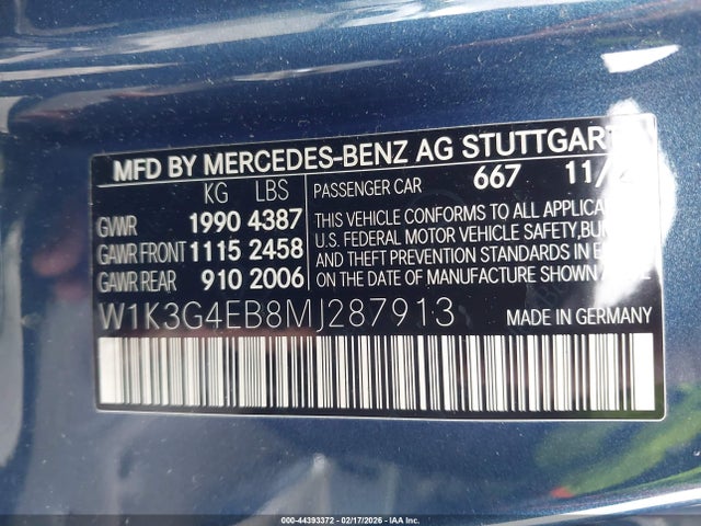 W1K3G4EB8MJ287913 Mercedes-Benz A 220